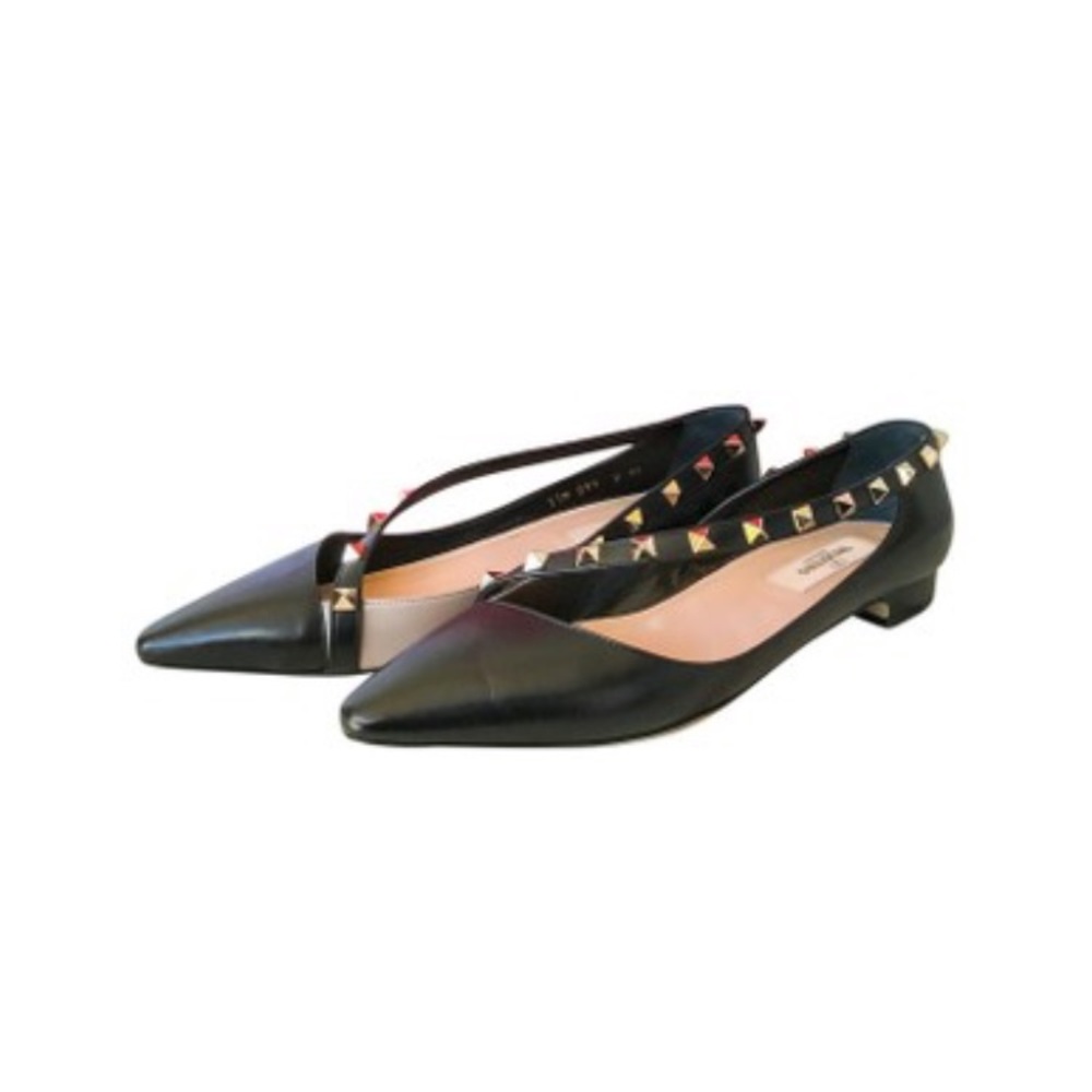 Valentino Black and Beige Rockstud Dorsay Flats